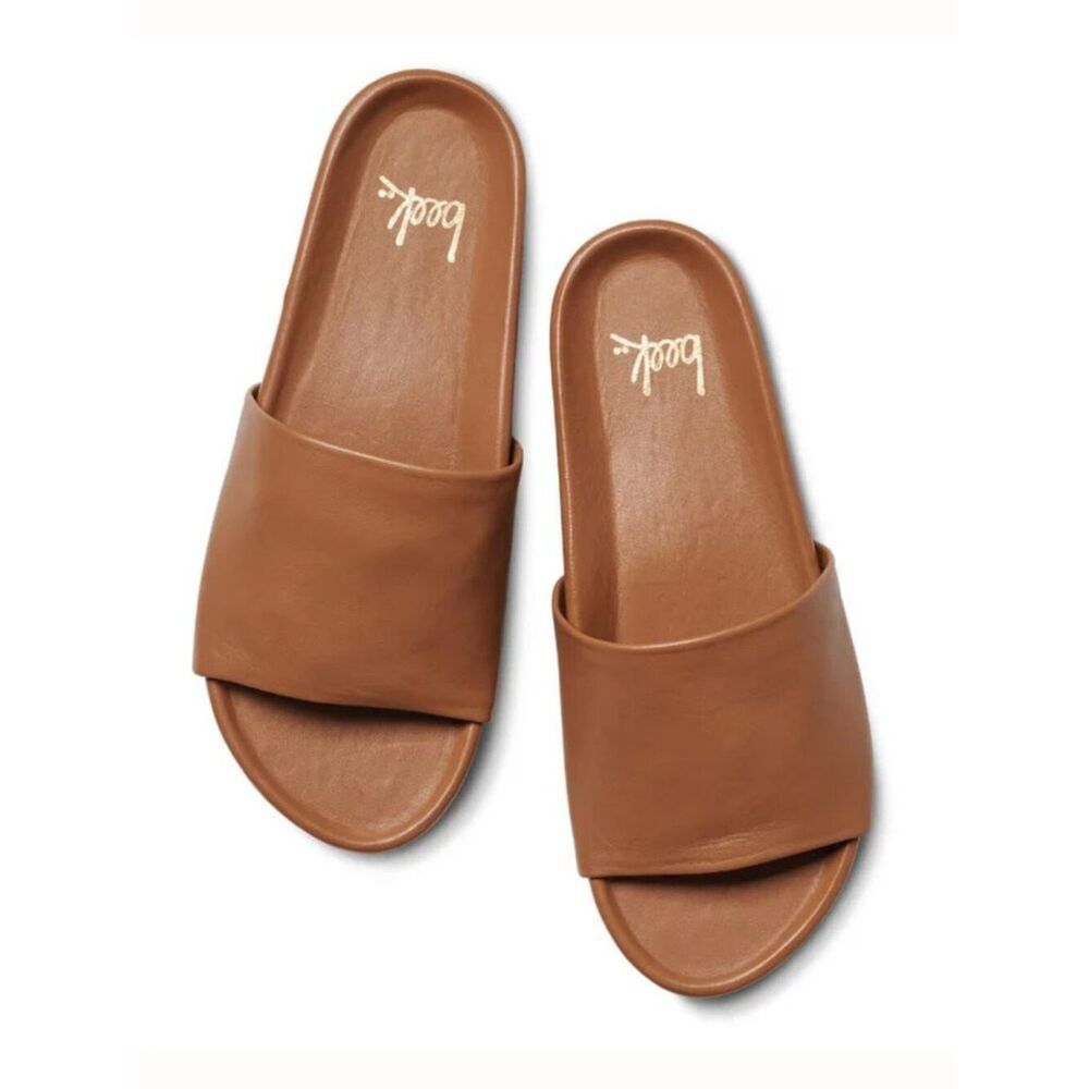 Beek Pelican Leather Slide Platform Sandal Tan Size 10  New $320
